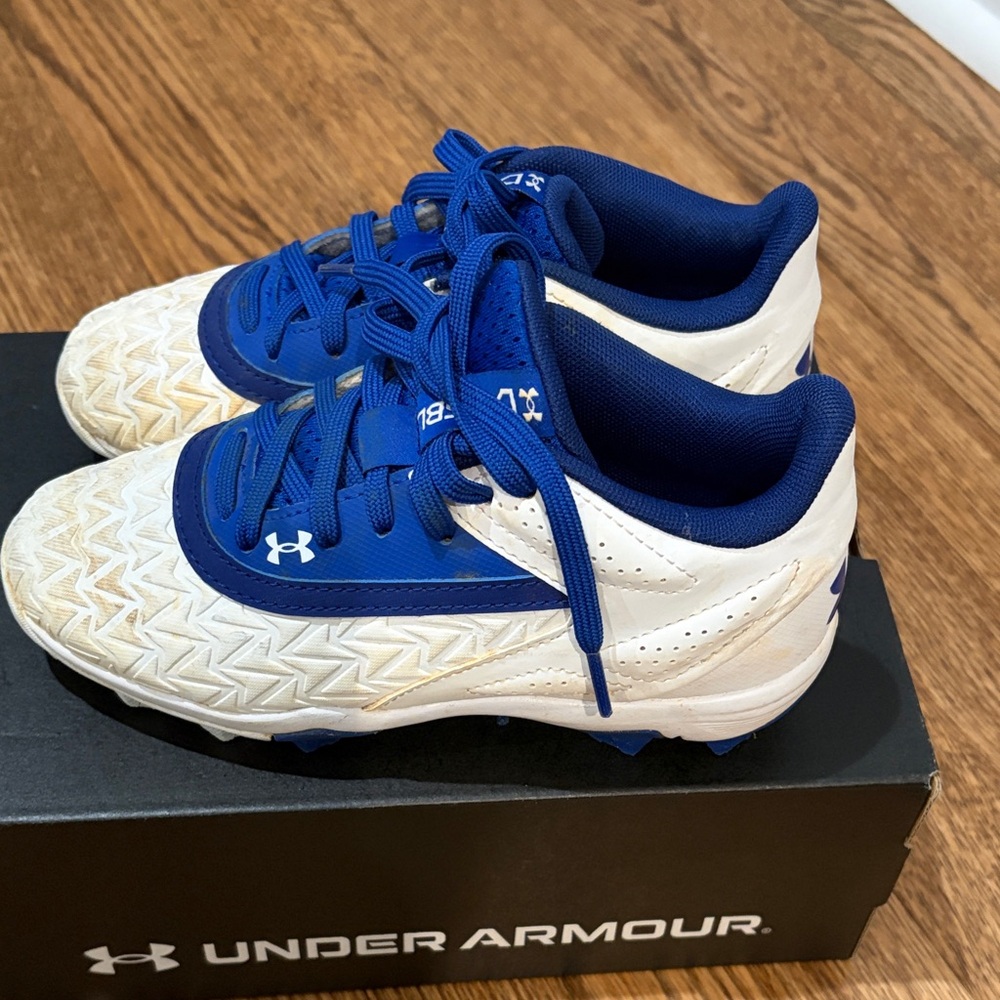 Under Armour Kids Royal Blue and White cleats